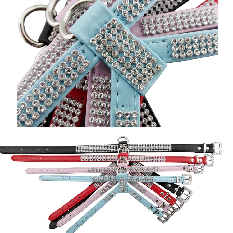 Rhinestone PU Soft Breathable Dog Harness Pet Vest Dog Chest Strap Leash Dog Collar, Size: M