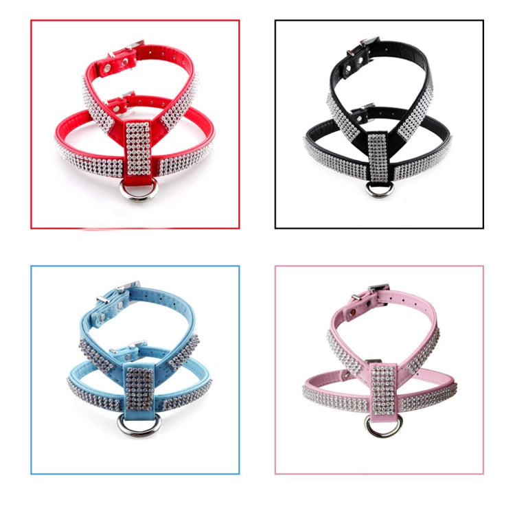Rhinestone PU Soft Breathable Dog Harness Pet Vest Dog Chest Strap Leash Dog Collar, Size: M