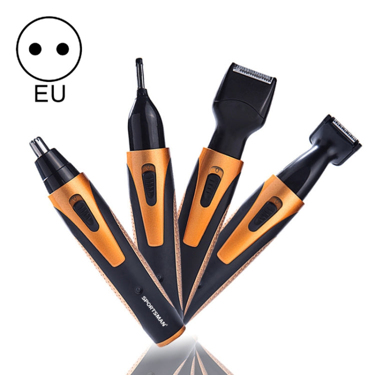 SPORTSMAN Four-in-one Electric Rechargeable Ear Nose Trimmer Beard Face Shaver Eyebrows Hair Trimmer For Men, EU Plug(gold)