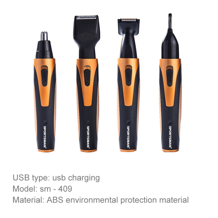 SPORTSMAN Four-in-one USB Rechargeable Ear Nose Trimmer Beard Face Shaver Eyebrows Hair Trimmer For Men(gold USB type)