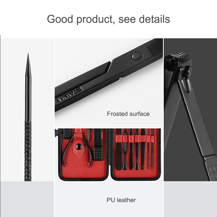 12 in 1 Advanced Stainless Nail Care Clipper Pedicure Manicure Kits with Leather Case, Red+Black