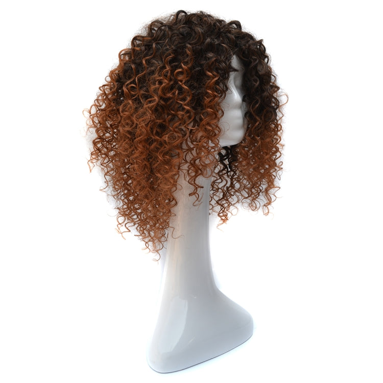 European and American Black Gradient Light Brown Wig Headgear with Short and Small Curly Hair for Women