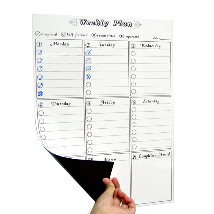 Magnetic Weekly Plan Refrigerator Magnet PET Magnetic Soft Whiteboard, Size: 29.7cm x 42cm
