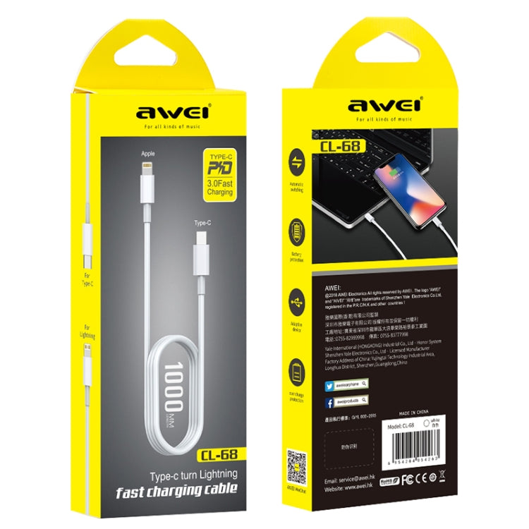 AWEI CL-68 3A Type-C / USB-C to 8 Pin PD Fast Charging Data Cable, Length: 1m
