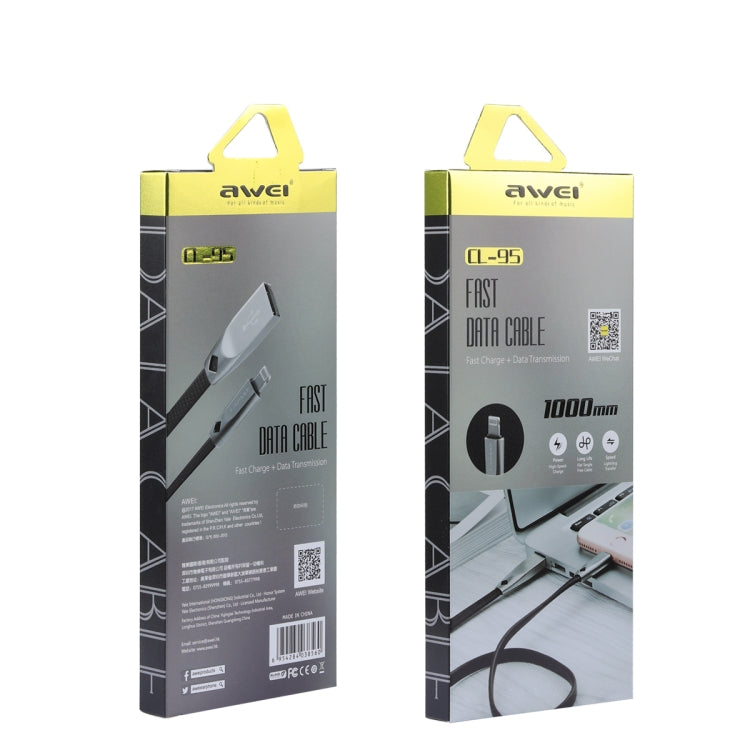 AWEI CL-95 USB to 8 Pin Portable Quick Charging TPE + Aluminum Alloy Data Cable, 2A, Length: 1m