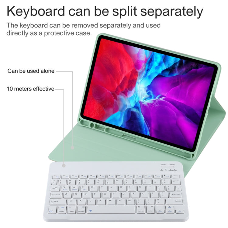 TG11B Detachable Bluetooth White Keyboard + Microfiber Leather Tablet Case for iPad Pro 11 inch (2020), with Pen Slot & Holder