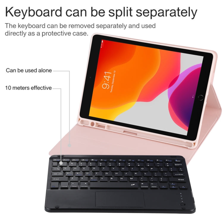 TG-102BC Detachable Bluetooth Black Keyboard + Microfiber Leather Tablet Case for iPad 10.2 inch / iPad Air (2019), with Touch Pad & Pen Slot & Holder