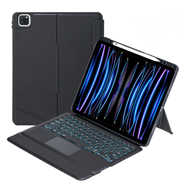 T129-AS For iPad Air 13 2025 / Pro 12.9 2022 / 2021 / 2020 / 2018 Touch Backlight Split Type Bluetooth Keyboard Leather Case