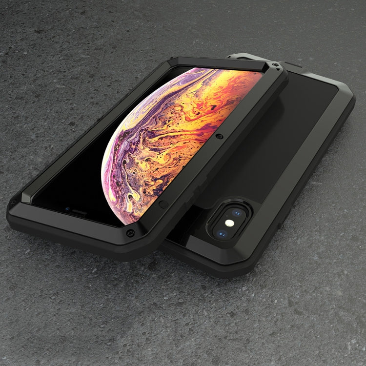 For iPhone XS Max Waterproof Dustproof Shockproof Aluminum Alloy + Tempered Glass + Silicone Case