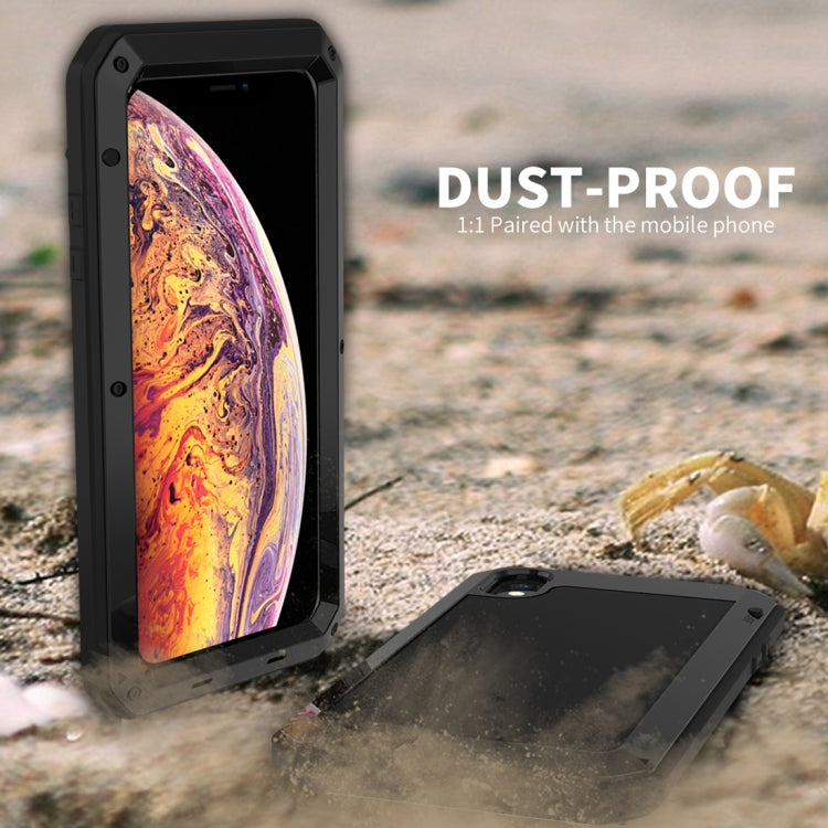For iPhone XS Max Waterproof Dustproof Shockproof Aluminum Alloy + Tempered Glass + Silicone Case