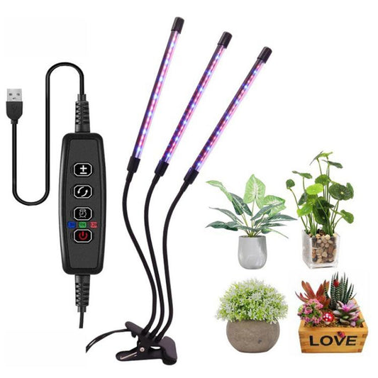 30W Triple Heads Adjustable Spectrum Timing LED Lamp for Plant Growth Lighting, USB Plug DC 5V