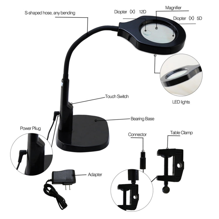 BEST Adjustable Desk Magnifier Lamp LED Light Magnifying Glass (Voltage 220V)