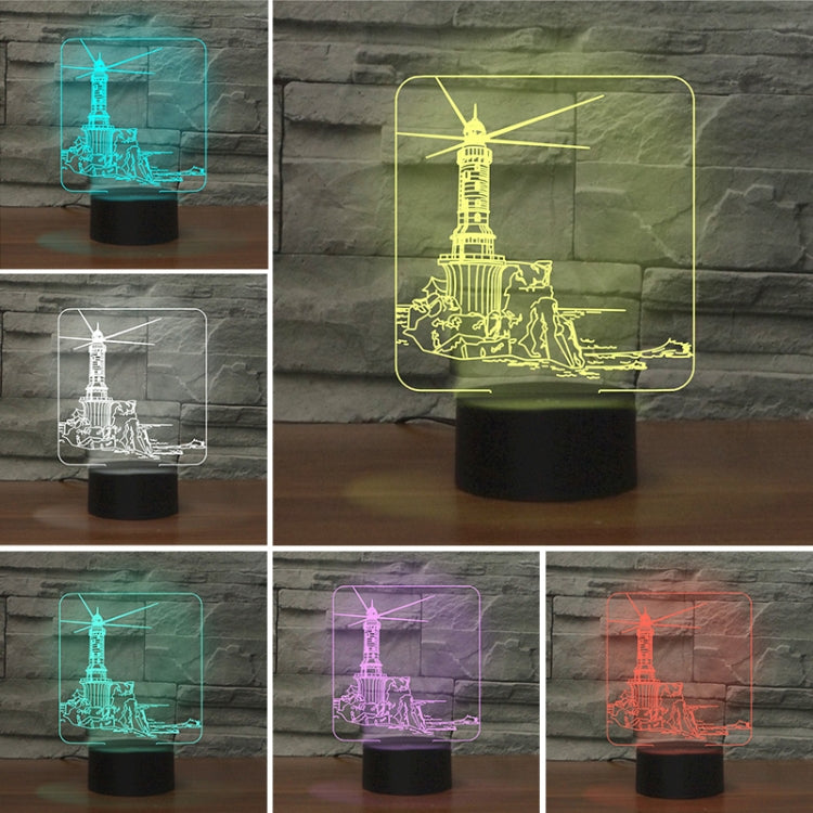 Lighthouse Shape 3D Colorful LED Vision Light Table Lamp, 16 Colors Remote Control Version