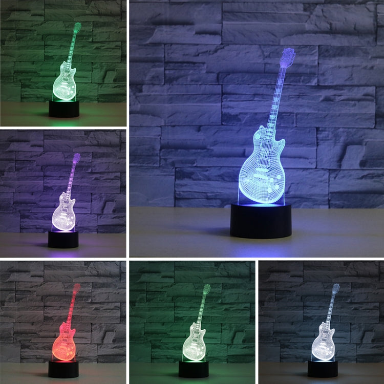 Guitar Shape 3D Colorful LED Vision Light Table Lamp, USB & Battery Version