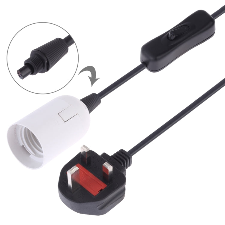E27 Wire Cap Switch Lamp Holder Chandelier Power Socket with 1.8m Extension Cable, Big UK Plug