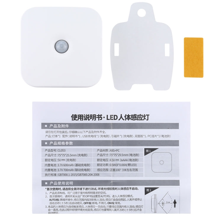 CL053 LED Square Human Body Sensor Light, Style: Battery Models