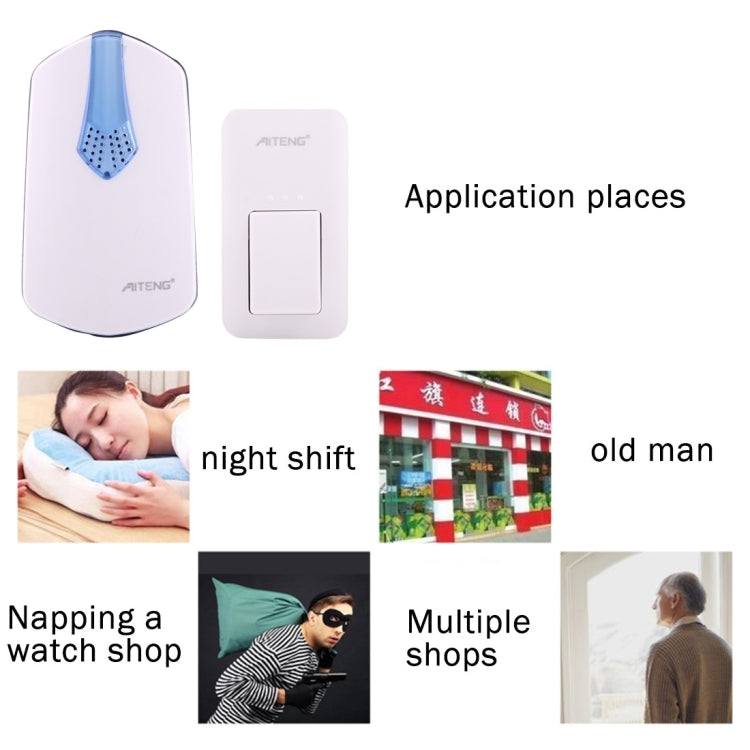 AITENG V026G Life Waterproof Battery-Free Wireless Doorbell, 1 Receiver + 1 x Transmitter, Receiver Distance: 130m, US Plug
