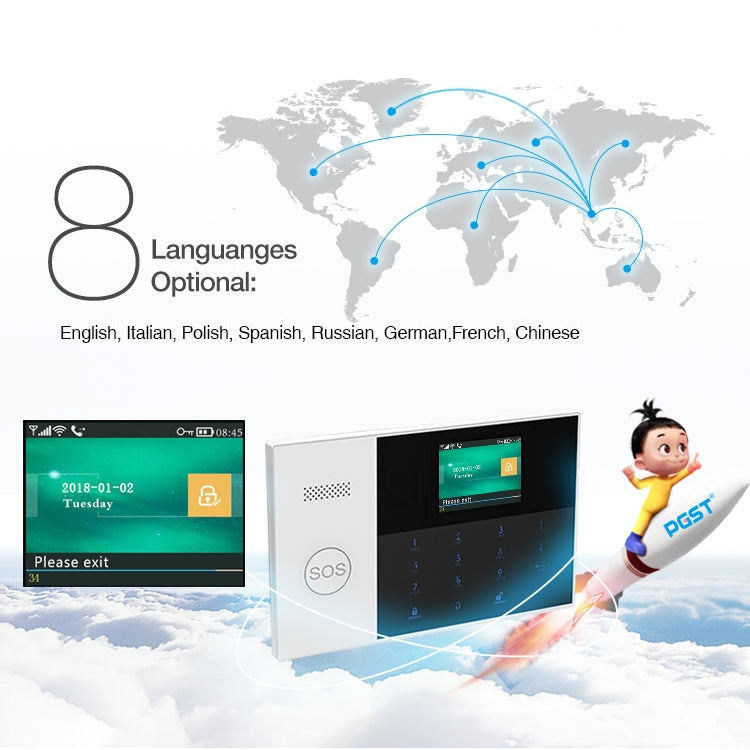 PG-105-GSM GSM/GPRS + WiFi Intelligent Alarm System with Touch Keypad & LCD Screen & RFID Function, EU Version