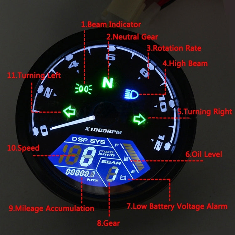 Universal Motorcycle Retro Modified Instrument Odometer LCD Instrument Assembly