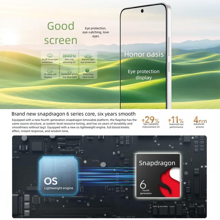 HonorX70, 8GB+128GB, Screen Fingerprint, 6.79 inch MagicOS 9.0 Snapdragon 6 Gen 4 Octa Core, Network: 5G, OTG, NFC, Support Google Play