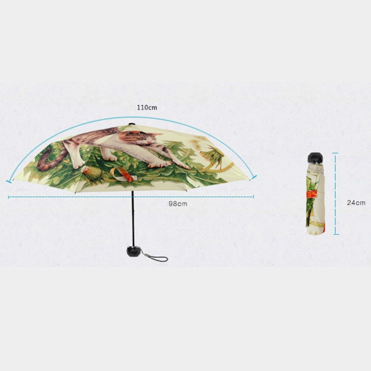Creative Fashion Three Fold Lazy Cat Pattern Silver Tape Anti Ultraviolet Sunshade Umbrella