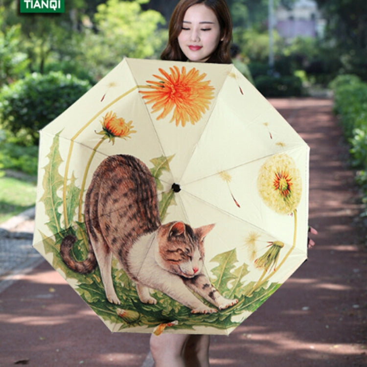 Creative Fashion Three Fold Lazy Cat Pattern Silver Tape Anti Ultraviolet Sunshade Umbrella