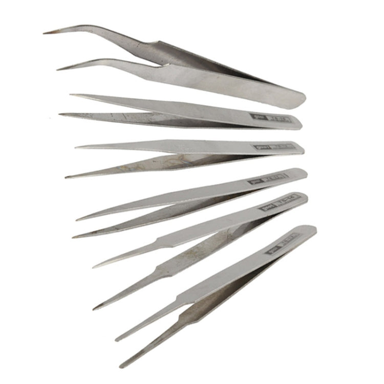 6 PCS Stainless Steel TS-10/ 11/ 12/ 13/ 14/ 15 Straight and Angled Tweezerses