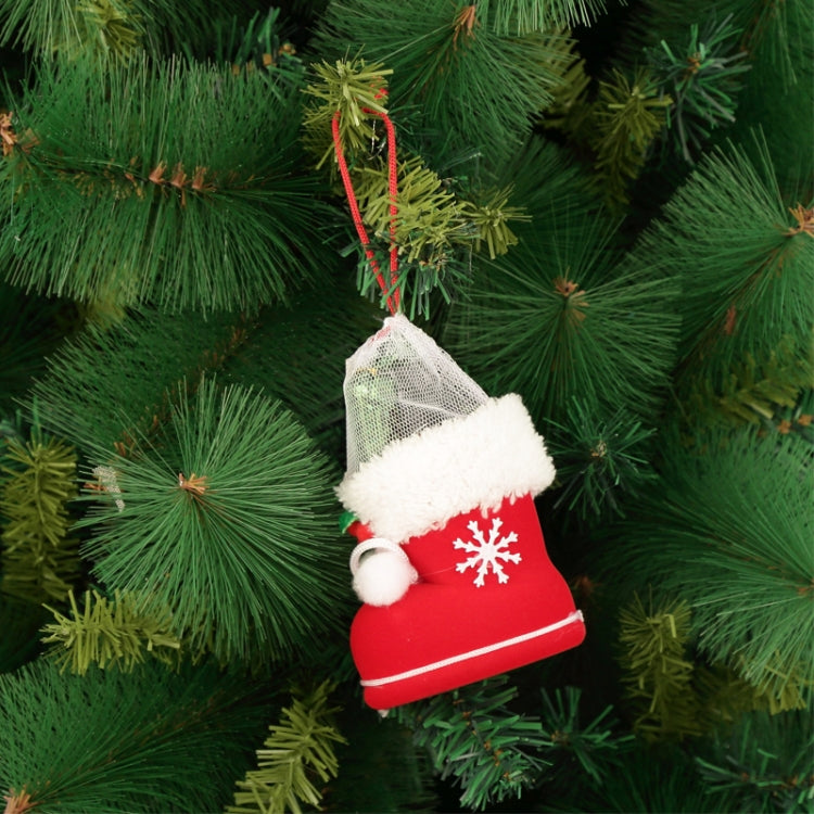 Santa Pattern Christmas Decoration Flocking Stocking Boot Candy Bag, Size: 9cm x 10cm x 5cm