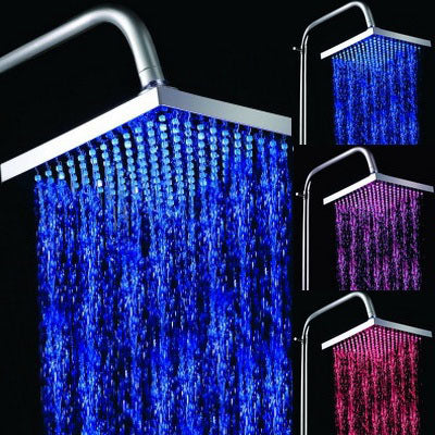 Square Temperature Sensor 3-Color (Blue / Pink / Red) LED Showerhead