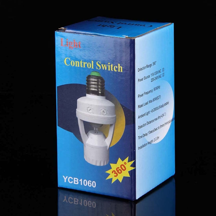 360 Degrees E27 60W PIR Motion Sensor Lamp Holder, Detection Range: Around 6m, AC 110-240V