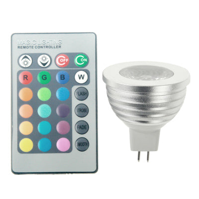 MR16 3W RGB LED Light Bulb, Luminous Flux: 400-450LM, with Remote Controller, DC 12V