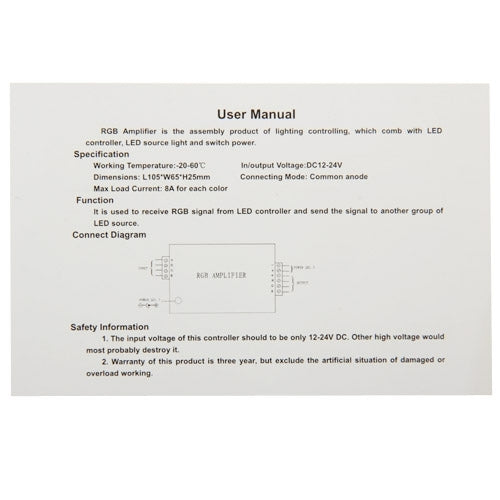 24A RGB Amplifier for LED Light, DC 12V-24V Input