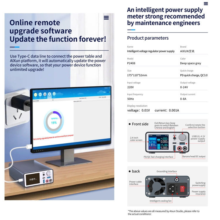 AIXUN P2408 Intelligent Voltage Regulator Power Supply, EU Plug