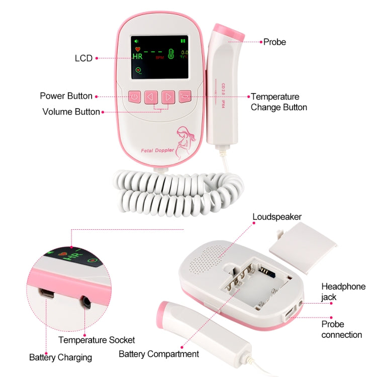 FD20P Fetal Doppler Ultrasound Baby Heartbeat Detector Monitor