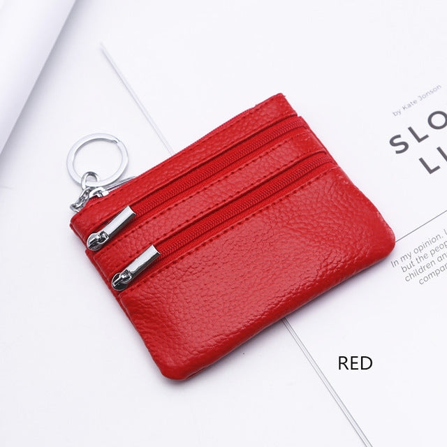 Genuine Leather Women Small Wallet Change Purses Zipper Card Holder Wallets