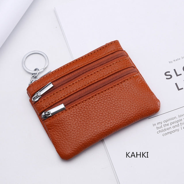 Genuine Leather Women Small Wallet Change Purses Zipper Card Holder Wallets