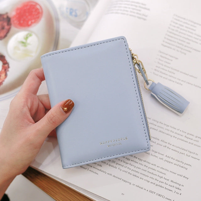 Brief Design Bifold Tassel Women Wallet PU Leather Short Credit Card Holder Purse