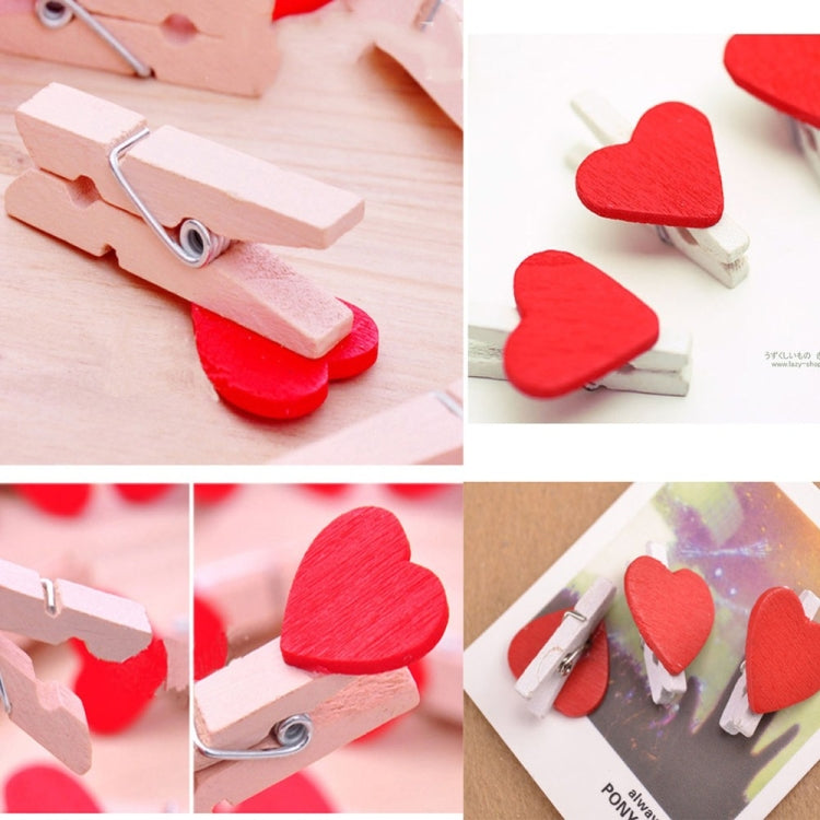 50 PCS Mini Red Heart Love Wooden Photo Paper Peg Pin Clothespin Craft Postcard Clips