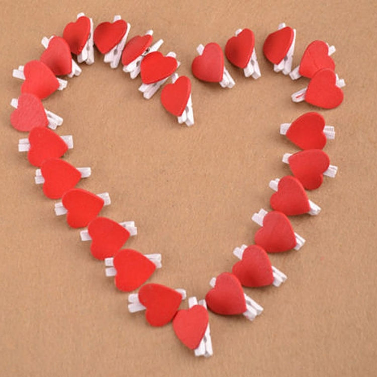 50 PCS Mini Red Heart Love Wooden Photo Paper Peg Pin Clothespin Craft Postcard Clips