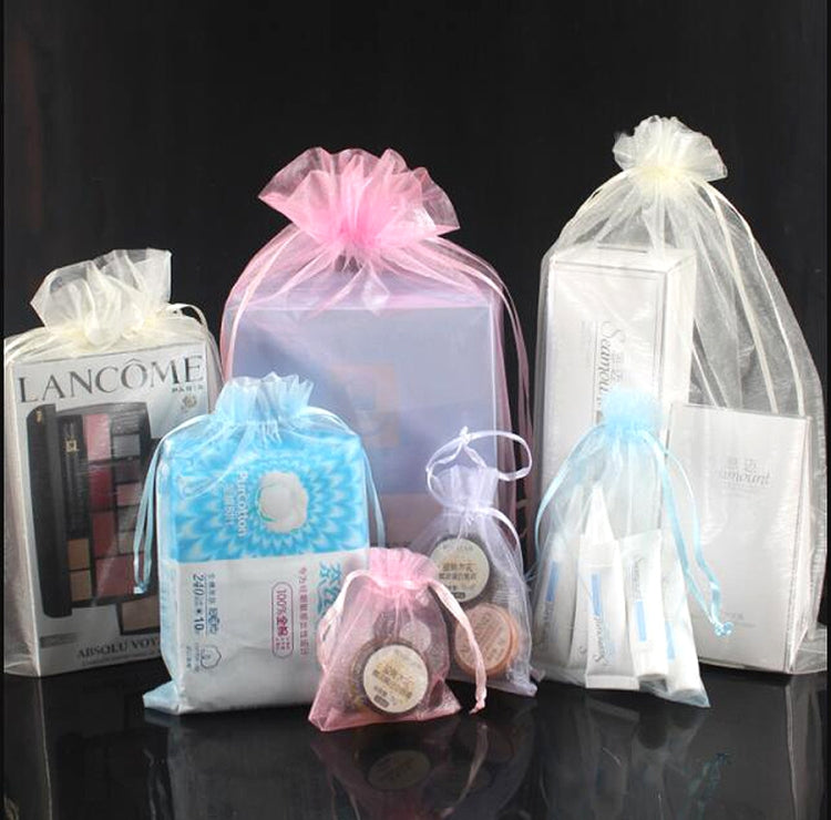 100 PCS Gift Bags Jewelry Organza Bag Wedding Birthday Party Drawable Pouches, 16X22cm, 9X12cm
