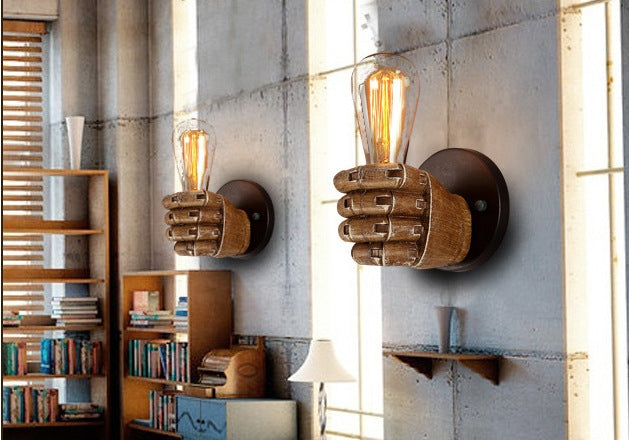 Creative Personality Fist Wall Lamp Bedroom Bedside Restaurant Cafe Resin Decorative Antique Lamps