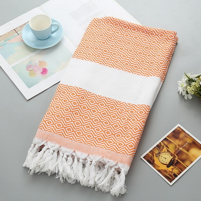 Striped Cotton Bath Towel With Tassels Thin Travel Camping Bath Sauna Beach Gym Pool Blanket Absorbent Easy Care