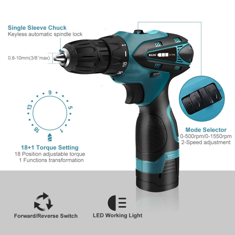 HILDA Electric Drill Cordless Screwdriver Lithium Battery Mini Drill Cordless Screwdriver Power Tools, EU Plug