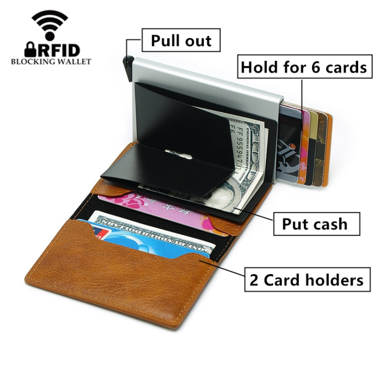 Automatic Elastic Card Type Anti-magnetic RFID Anti-theft Retro Card Package Universal Leather Metal Wallet