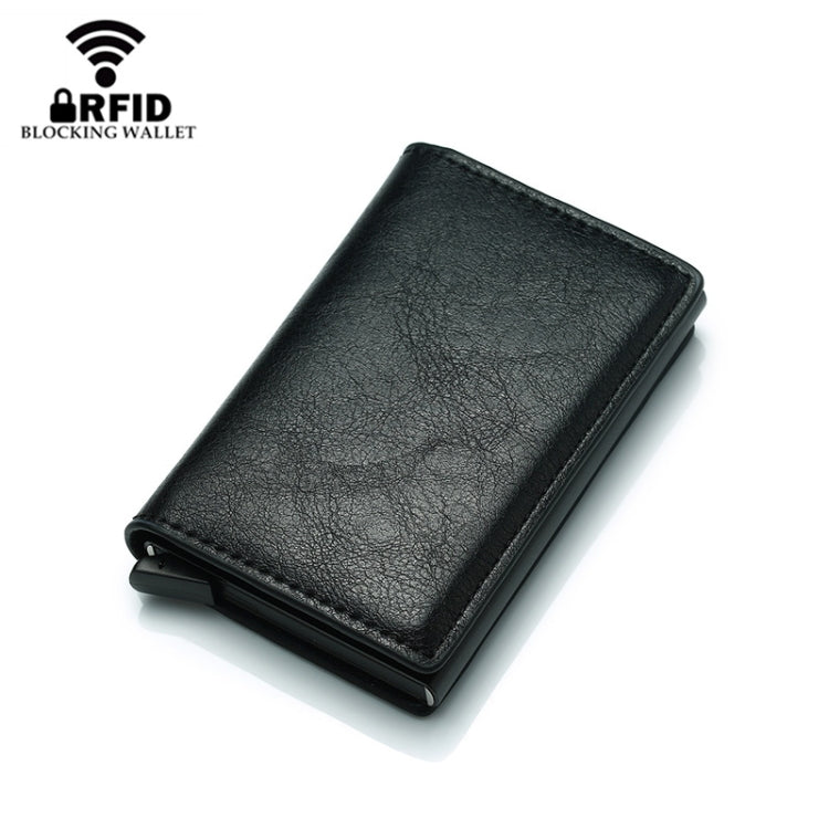 Automatic Elastic Card Type Anti-magnetic RFID Anti-theft Retro Card Package Universal Leather Metal Wallet