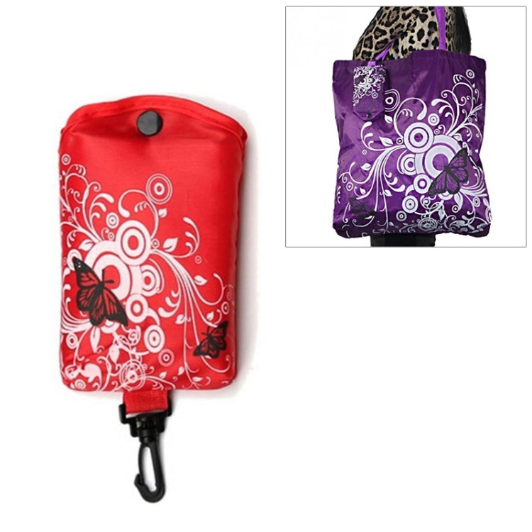 Foldable Shopping Bag Butterfly Flower Oxford Fabric Shoulder Bag Reusable Tote Bag, purple, coffee, red, rose red, purple red, sapphire blue, sky blue, orange, black