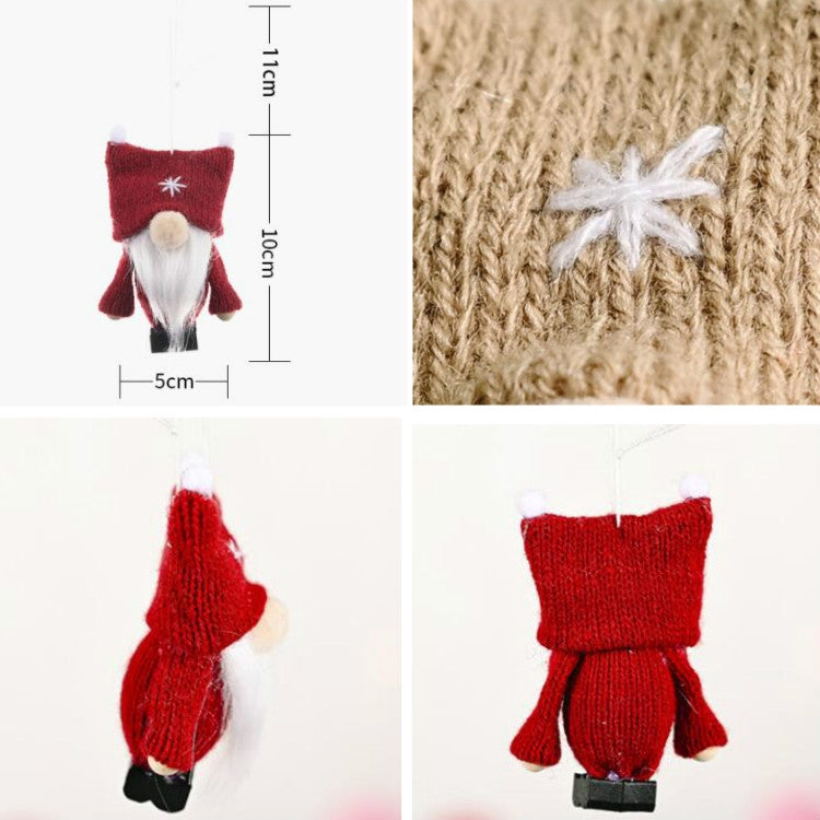 Christmas Decorations Double Ball Cap Forest Old Man Knitted Pendant Faceless Doll Ornaments, Red, Pink, Brown, Dark Green, Gray, White