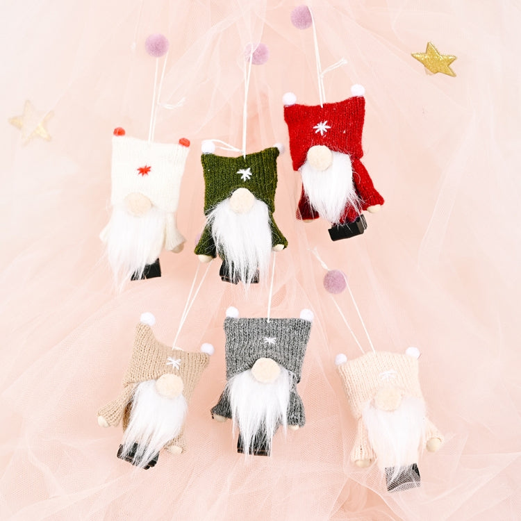 Christmas Decorations Double Ball Cap Forest Old Man Knitted Pendant Faceless Doll Ornaments, Red, Pink, Brown, Dark Green, Gray, White