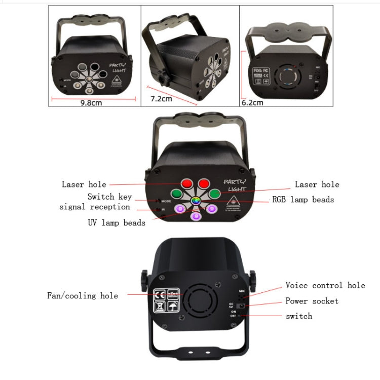R90 8W UV Mini Laser Light Sound Control Induction Stage Atmosphere Light Bar KTV Laser Light