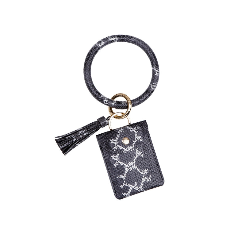 Wrist Keychain Coin Purse PU Leather Snake Print Bracelet Card Case